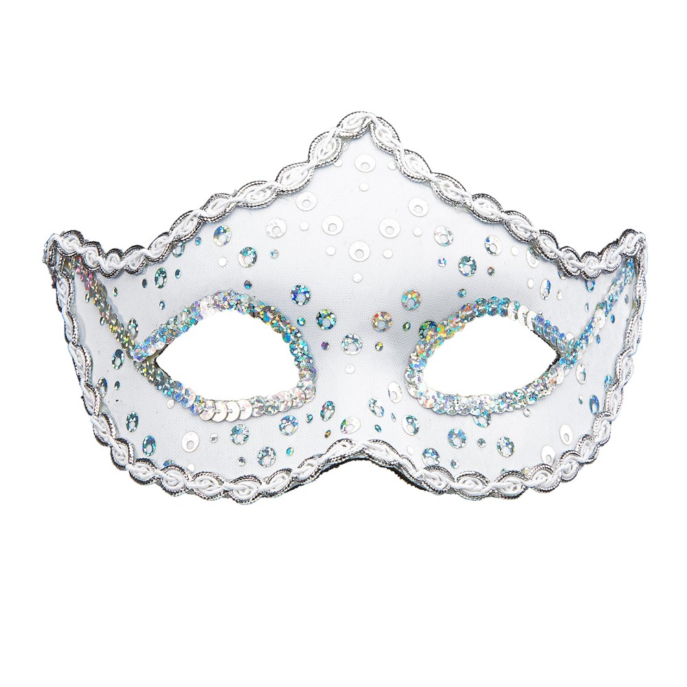 Eye mask with silver sequins, white