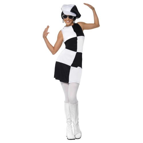 60ndate kostüüm, must-valge, naistele (M)