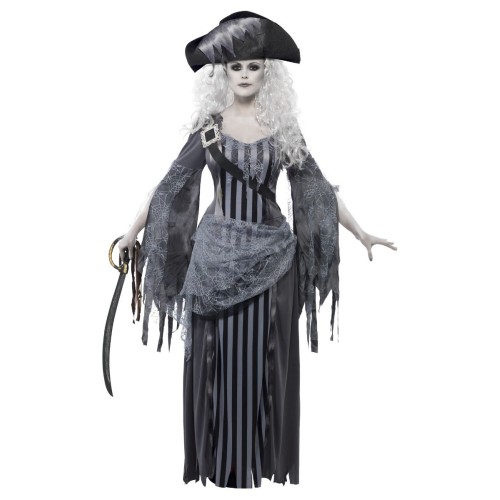 Kummituslaeva printsessi kostüüm, kleit ja müts, hall (S)