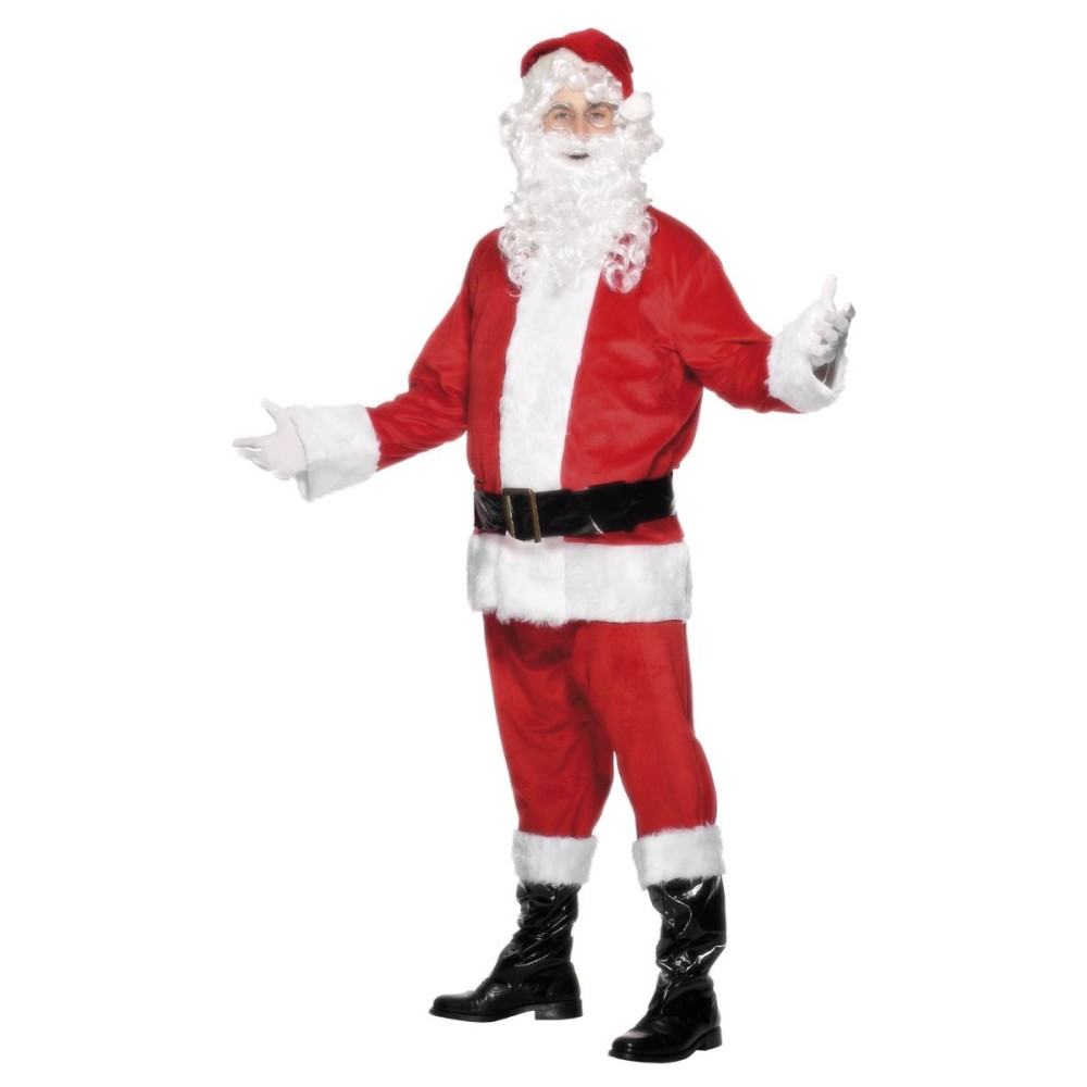 Santa costume, jacket, trousers, belt, hat, boot covers and beard (M)