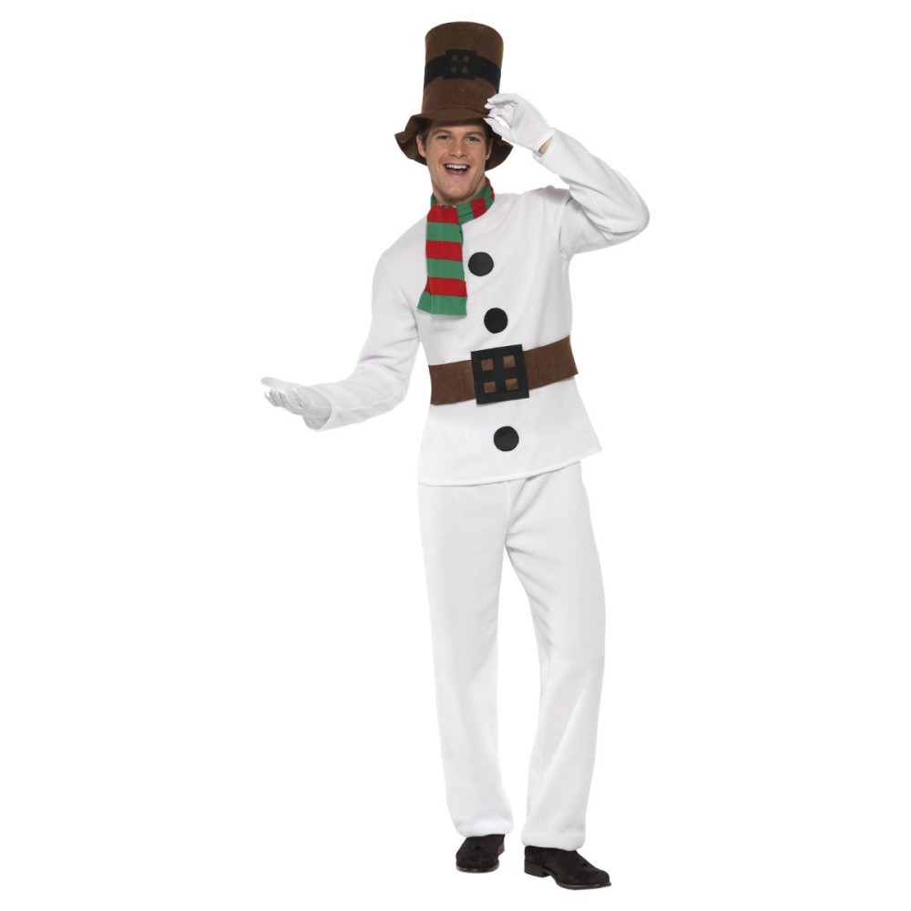 Snowman costume for men, top, pants, scarf and hat (M, 38-40)