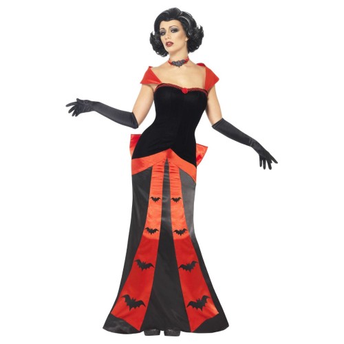Vampiiri kostüüm, kleit, kindad ja choker, punane-must (L)