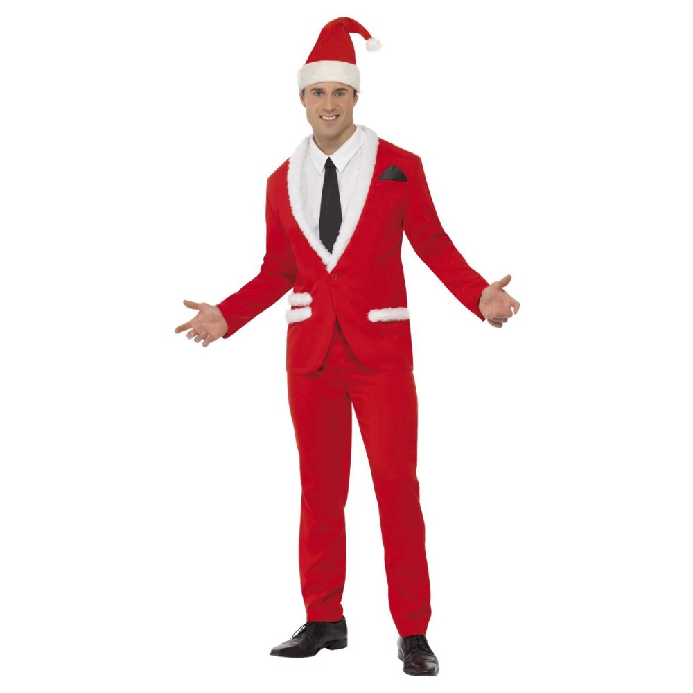 Santa costume, suit, hat, mock shirt with tie (M)