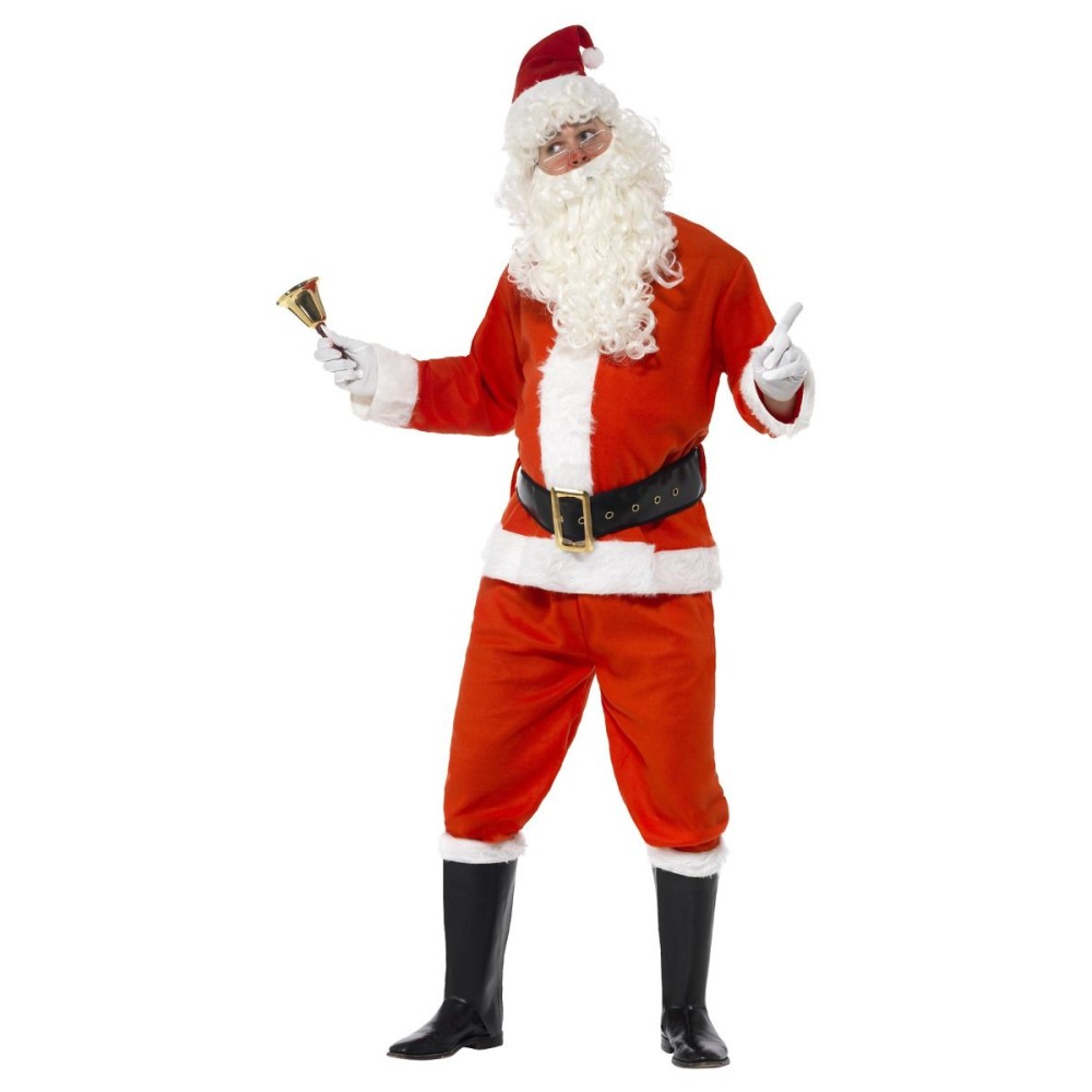 Santa costume, jacket, pants, belt, hat, gloves and boot covers (M)