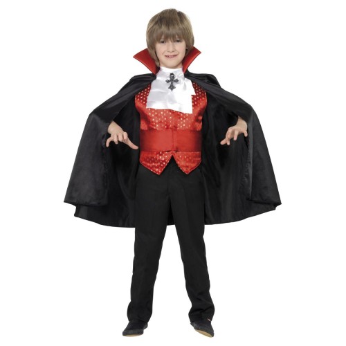 Dracula kostüüm, keep, smokivöö, kravatt ja vest, lastele (M)