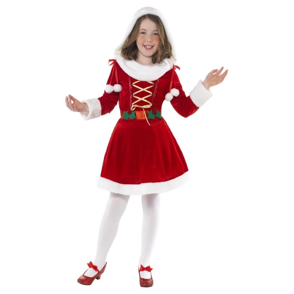 Christmas costume for a girl, dress with a hood (M, 130-143 cm, 7-9 years)