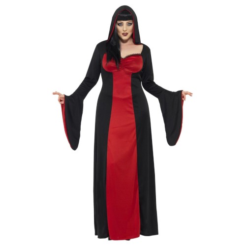 Võrgutaja kostüüm, kleit, kapuuts, naiste, punane-must (XXXL, 56-58)