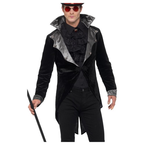 Gooti stiilis vampiiri kostüüm, must sabakuub, kõrge krae (L)
