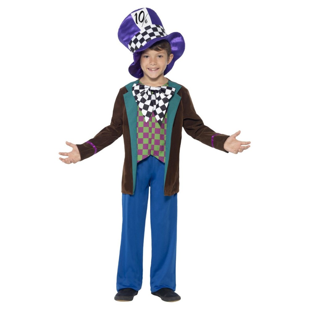 Hatter costume, jacket, pants and hat, for children (S, 115-128 cm, 4-6 years)