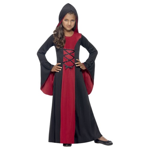 Vampiiri kostüüm, kapuutsiga kleit, tüdrukutele, must-punane (L)