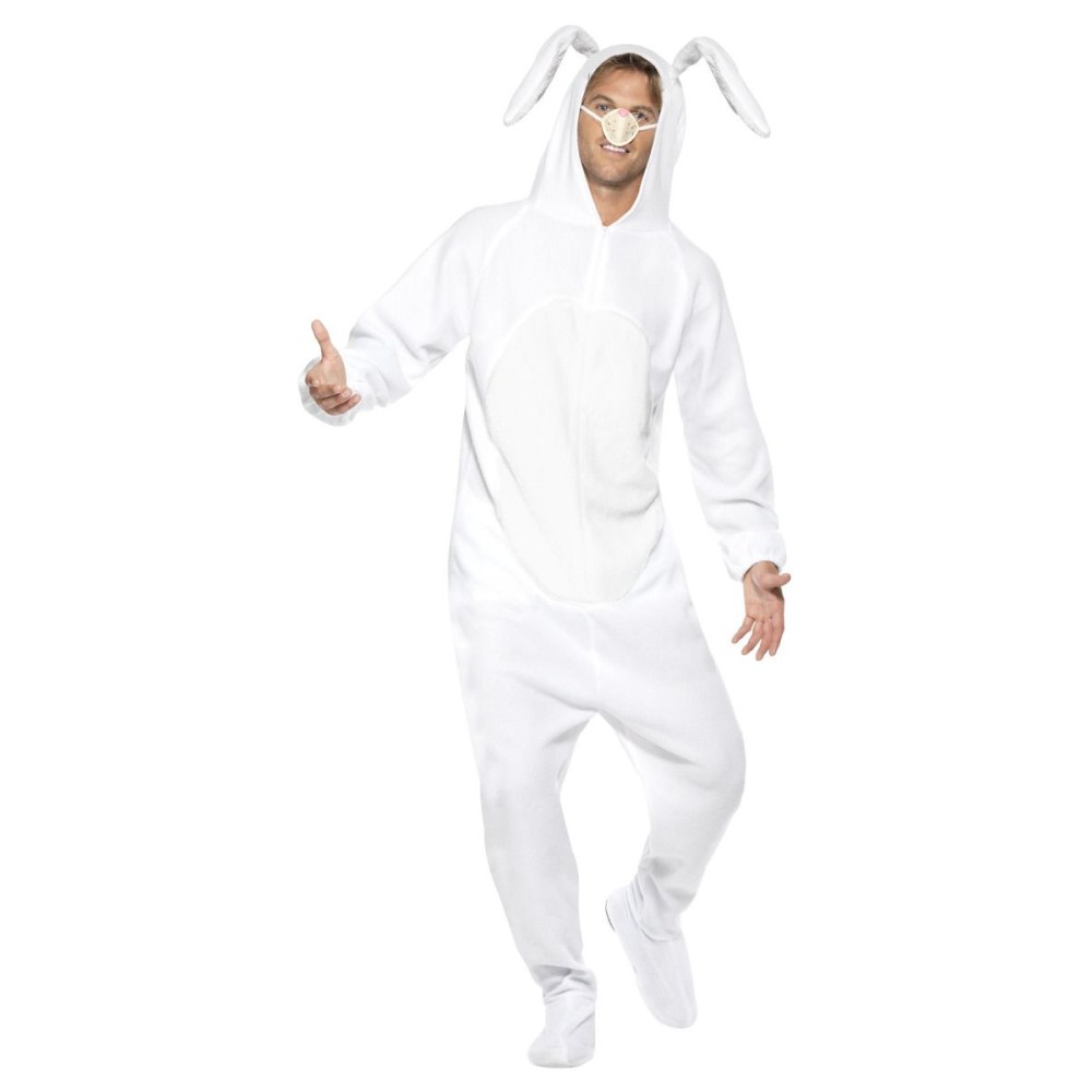Rabbit costume, hooded jumpsuit and nose (M)