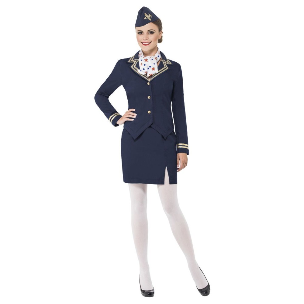 Stjuardessi kostüüm, jakk, seelik, sall ja müts, sinine (S)