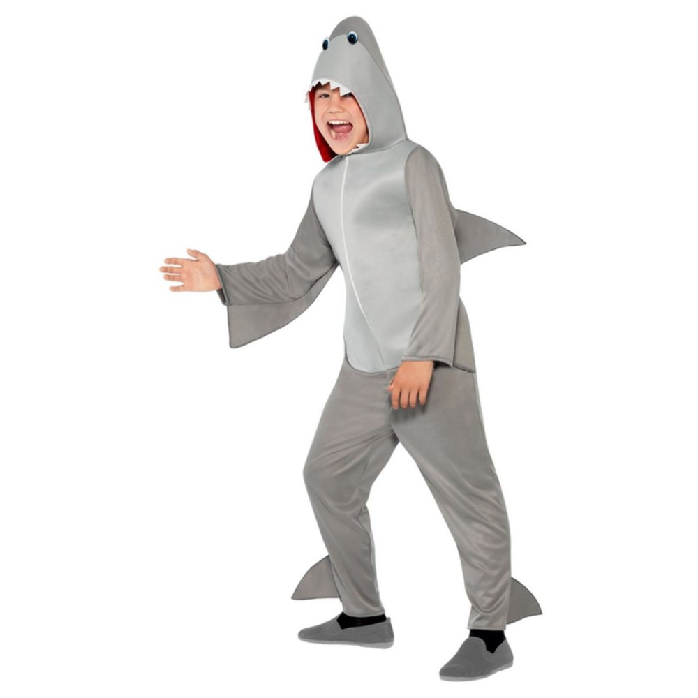Shark costume, jumpsuit with hood and fins, gray, for children (M, 130-143 cm, 7-9 years)