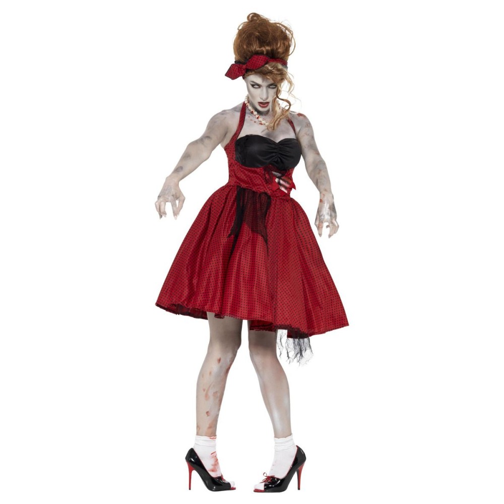 Костюм зомби в стиле рокабилли 50-х, платье, повязка на голову (М, 40-42)