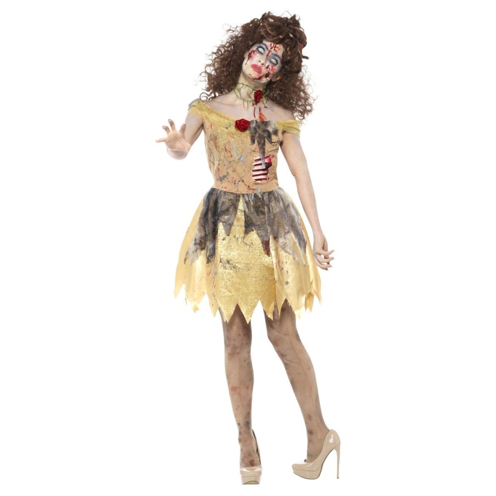 Zombie kostüüm, kuldne kleit, peapael ja choker (M)