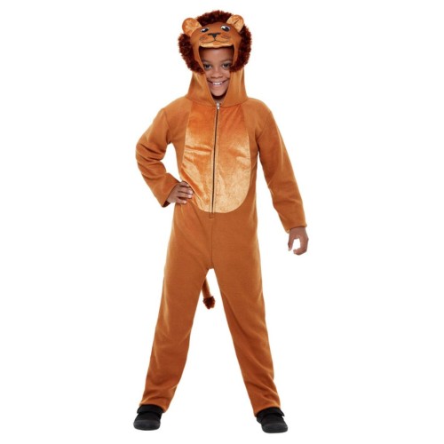 Lõvi kostüüm, kapuutsiga jumpsuit, lastele (S, 115 - 128 cm, 4-6 a.)