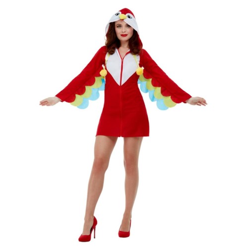 Papagoi kostüüm, kapuutsiga kleit, punane (XS, 32-34)