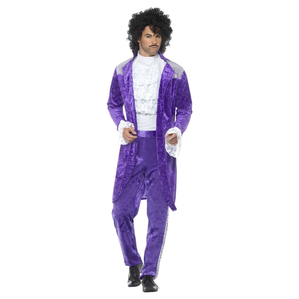 80's Musician Costume, Jacket, Mock Shirt and Pants, for Men, Purple (L)