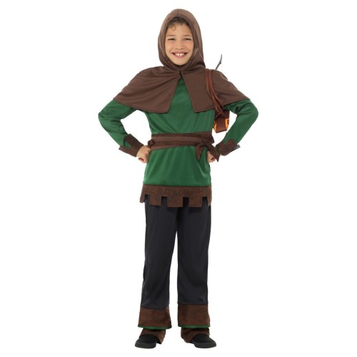 Robin Hoodi kostüüm, särk, kapuutsiga keep, püksid, saapakatted, lastele (M,  130-143 cm, 7-9 a.)