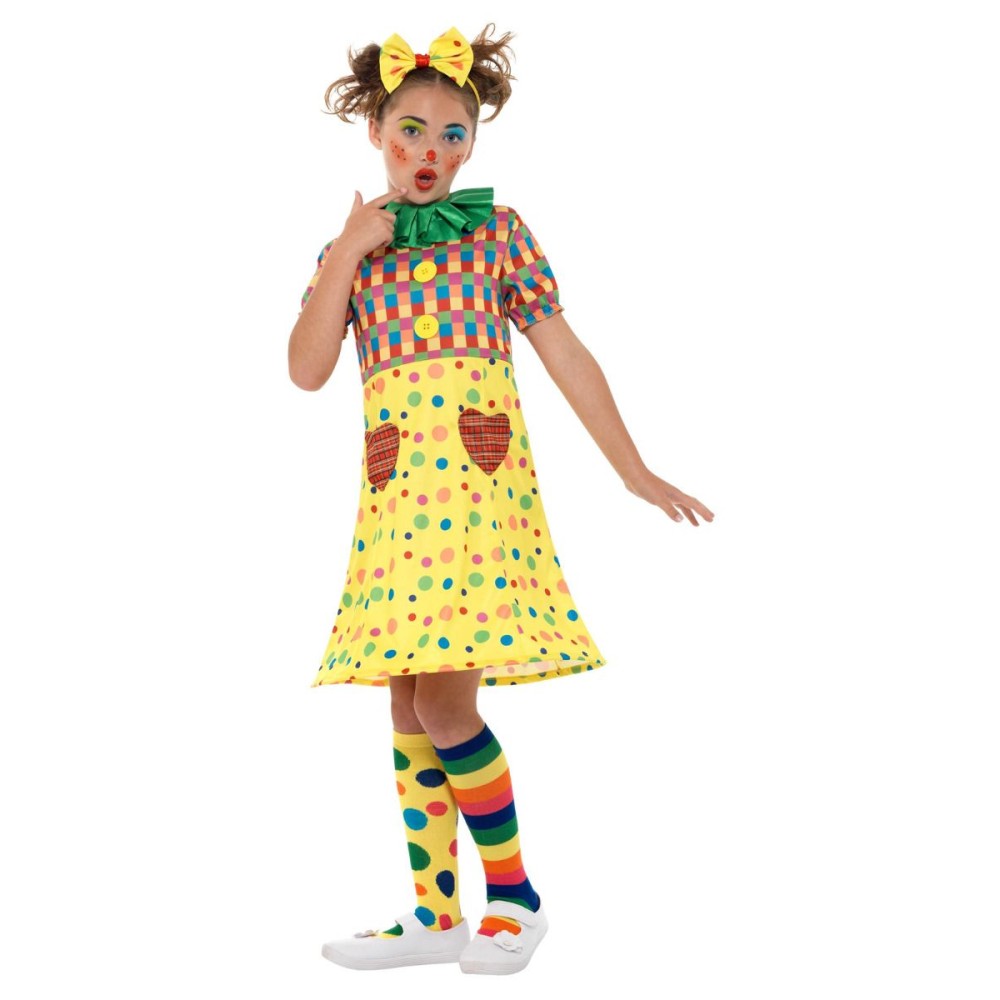 Clown costume, dress, headband and scarf, for girls (L, 145-158cm, 10-12 years)