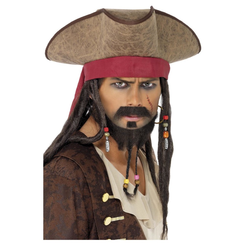 Pirate hat, with hair dreadlocks, brown