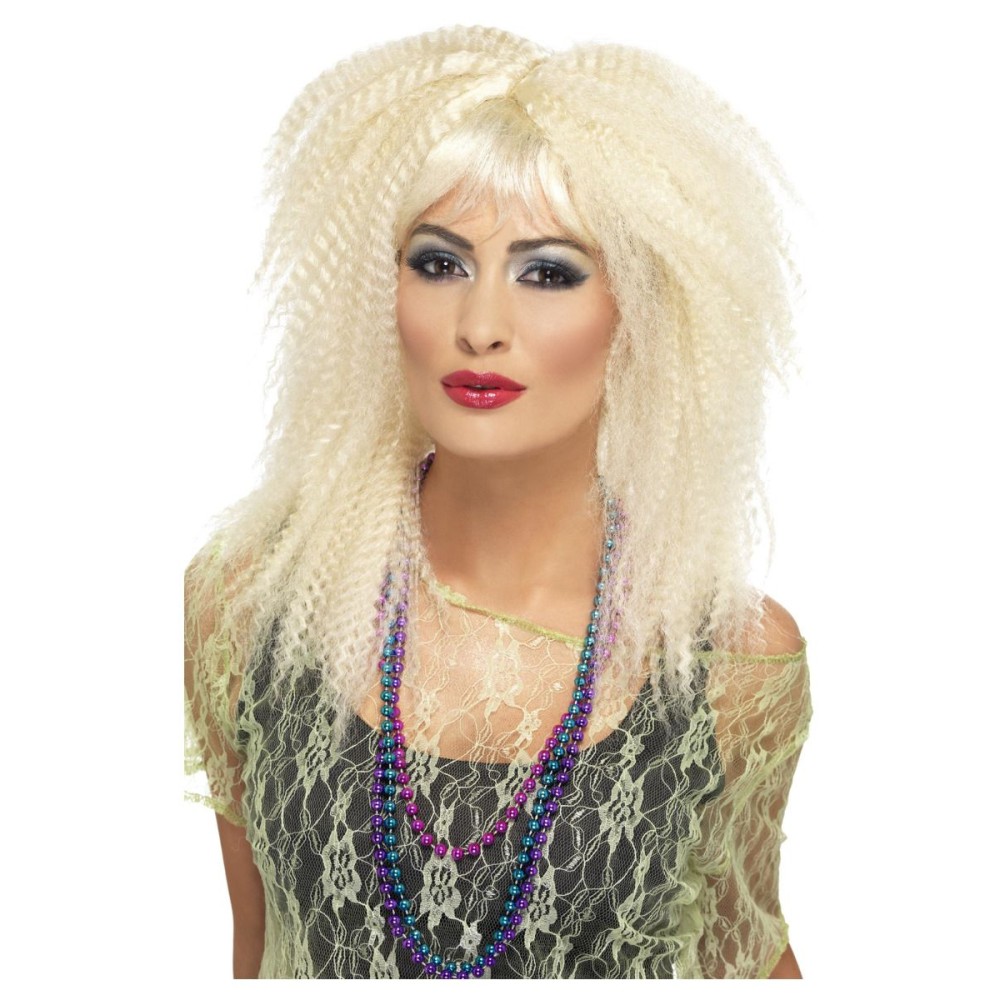 80s crimp wig, with a bang, long, blonde