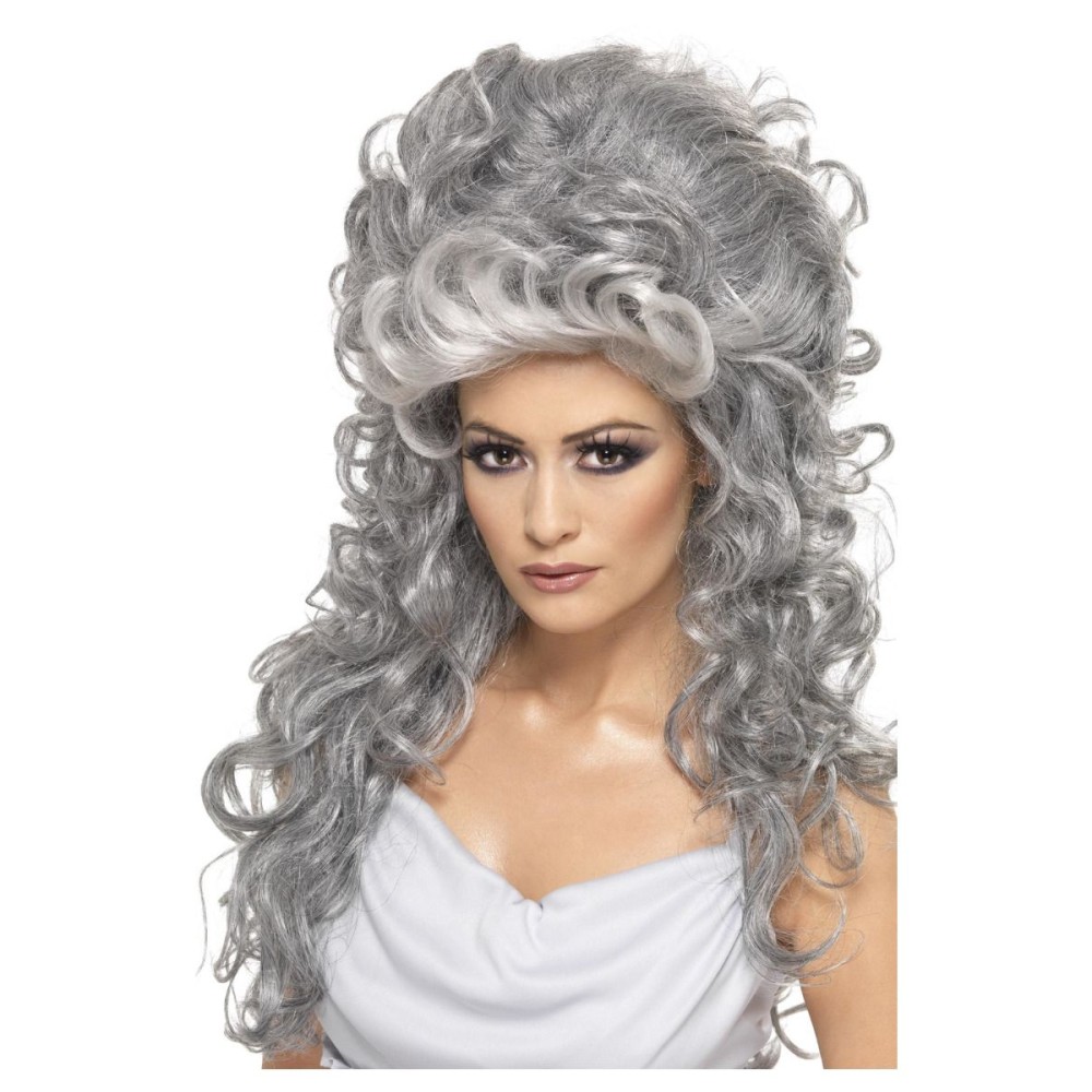 Witch Medea's high wig, with curls, gray