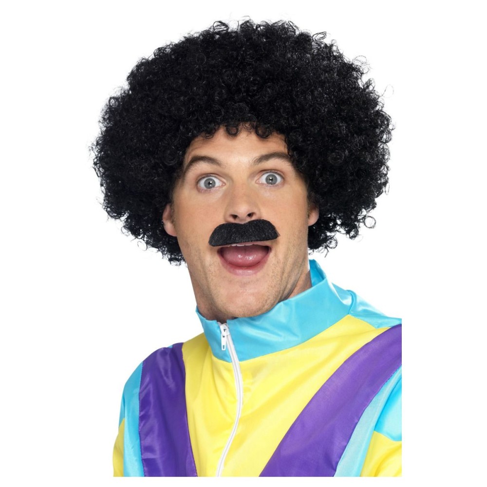 Wig with mustache, black