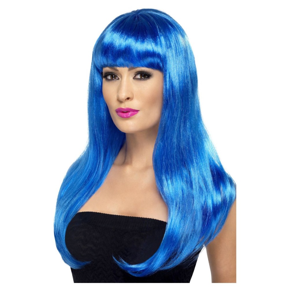 Sexy wig, fringe, straight, long, blue