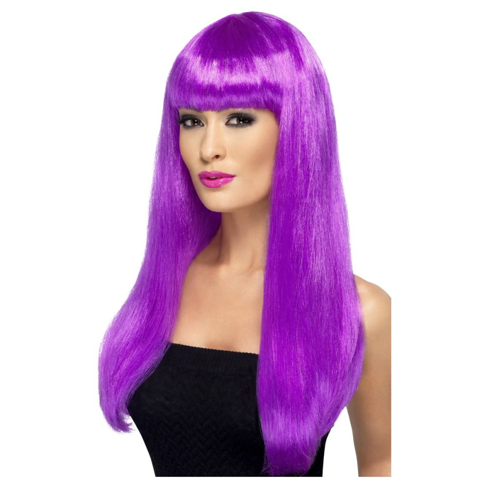 Sexy wig, fringe, long, straight, purple