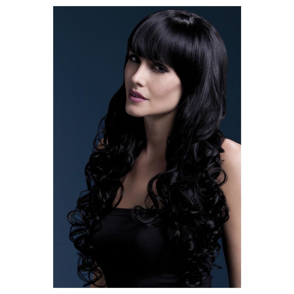 Black wig with fringe (Isabelle), curls at the ends, 66cm