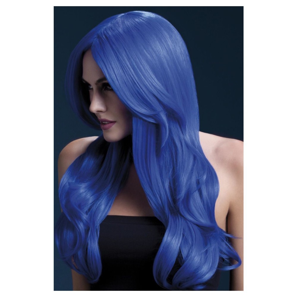 Neon blue wig (Khloe), waves at the ends, 66cm