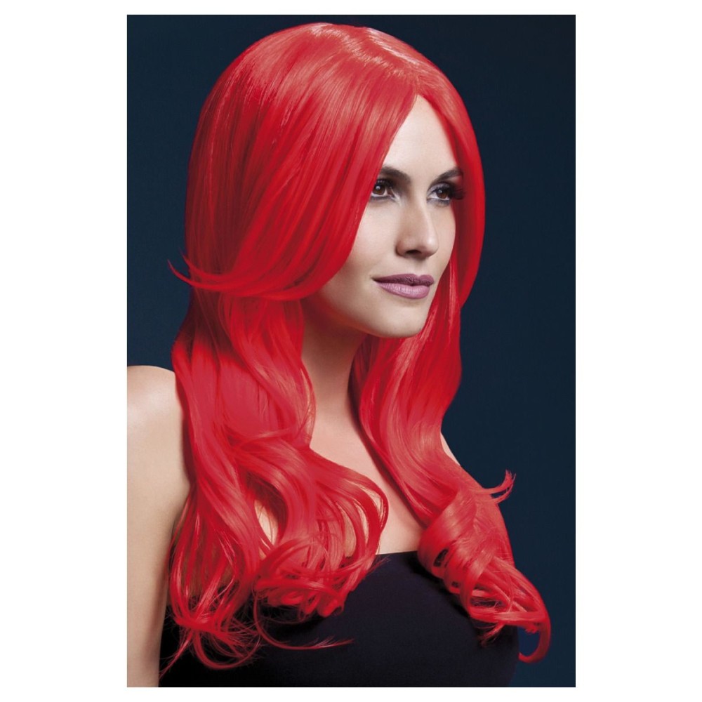 Neon red wig (Khloe), waves at the ends, 66cm