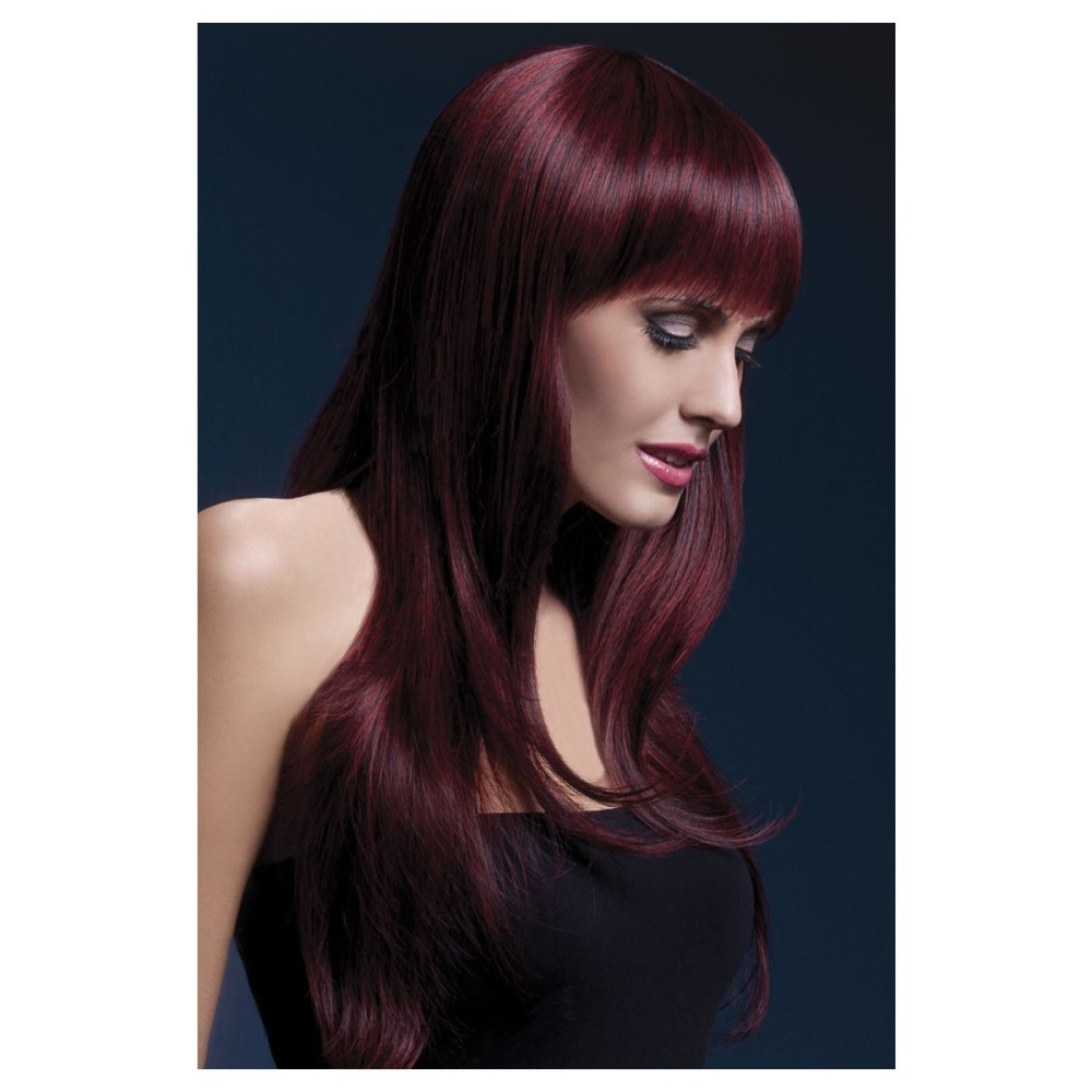 Black cherry colored wig with bangs (Sienna), straight, 66cm