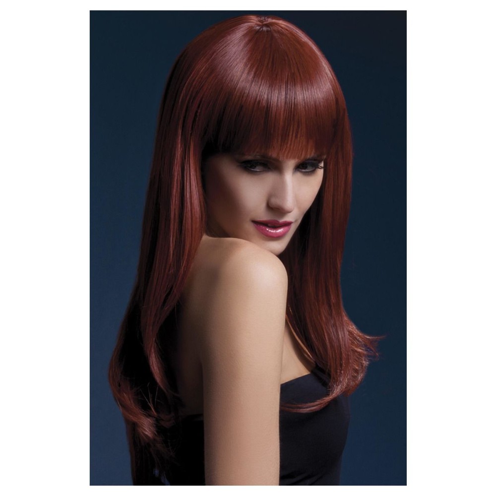 Dark auburn wig with bangs (Sienna), straight, 66cm