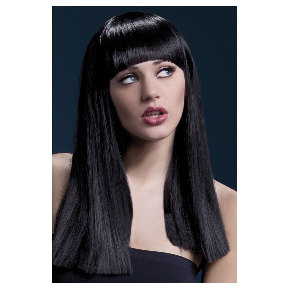 Black wig with fringe (Alexia), straight, long, 48cm
