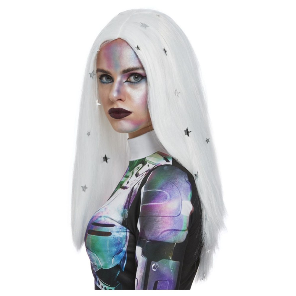 Cosmic wig, long, with stars, silver-white