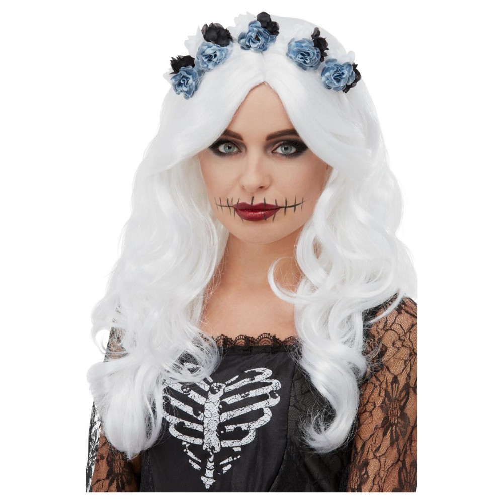 Wig with flowers, day of the dead, white