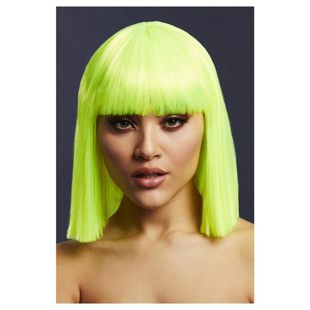 Neon-lime color wig with fringe (Lola), straight, 30cm