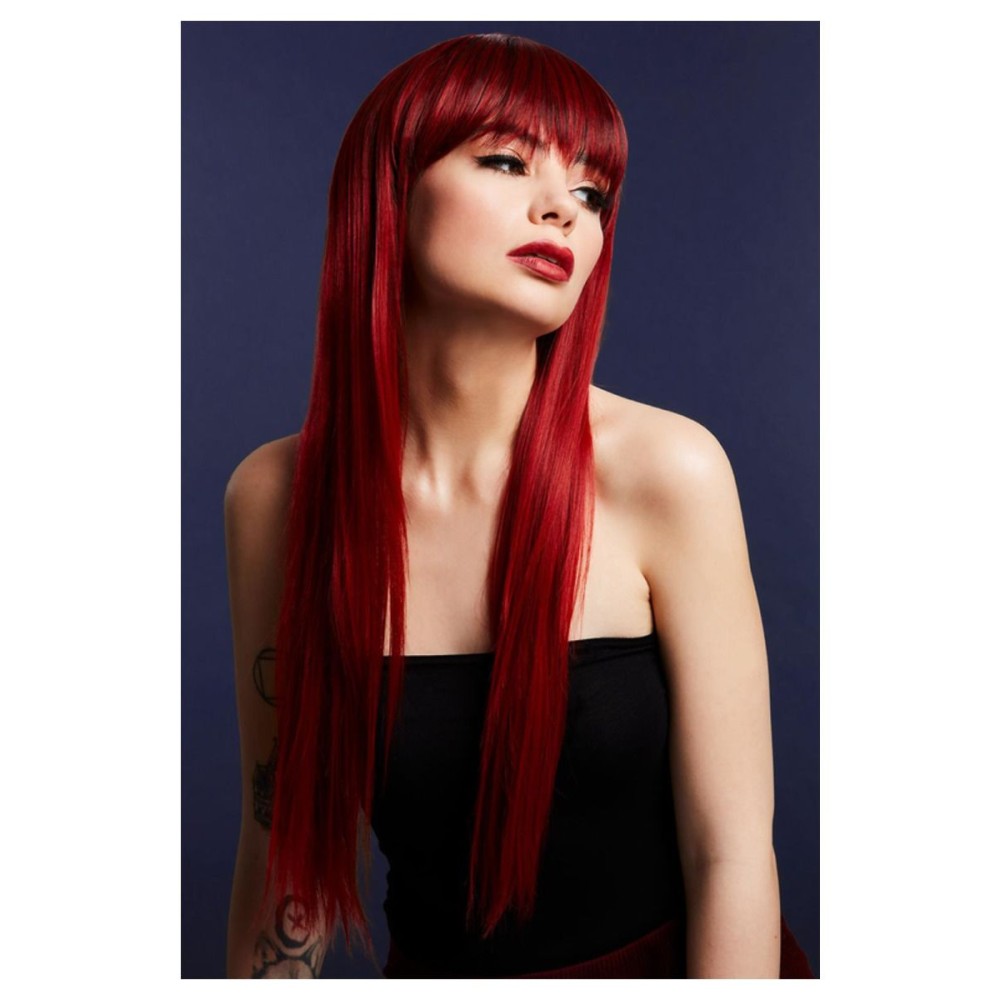 Two-tone ruby red wig with fringe (Jessica), straight, long, 66cm