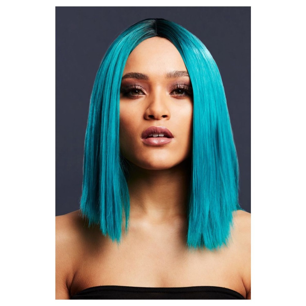 Two-tone green-blue wig (Kylie), straight, 37cm
