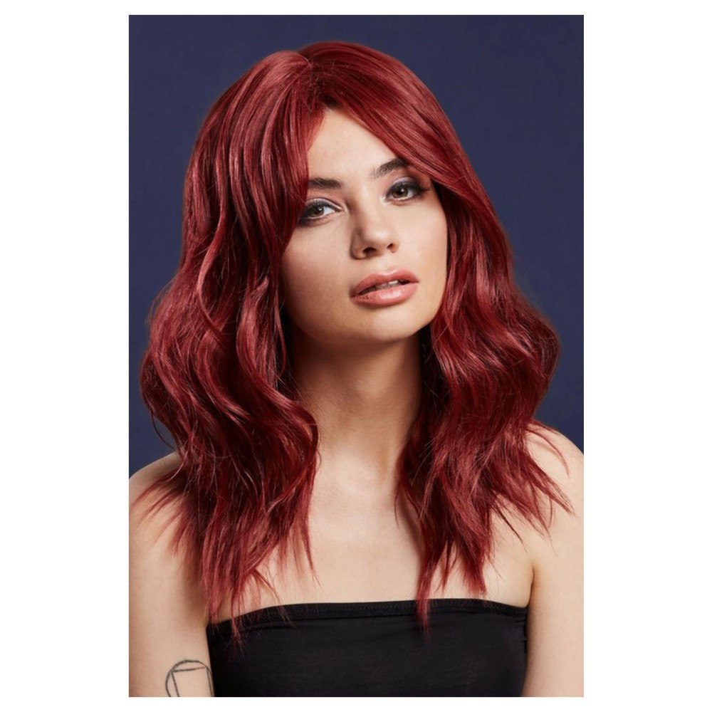 Ruby red wig (Ashley), waves, 48cm