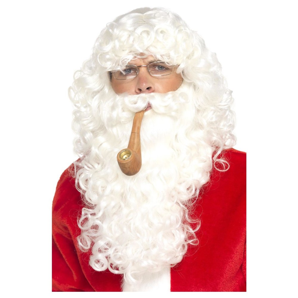 Jõuluvana komplekt, parukas, habe, prillidega, piip