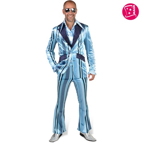 70s- style suit with blue stripes, M