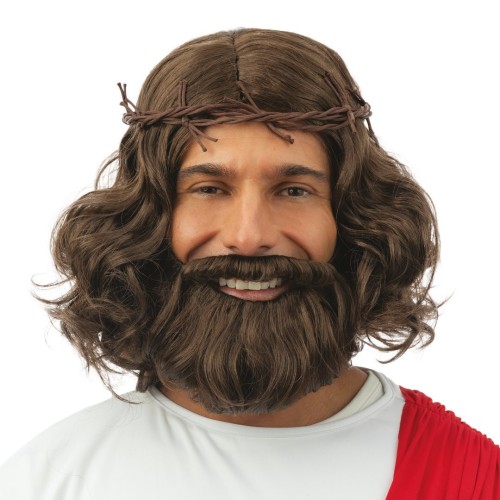Jesus wig and beard with thorn crown, brown