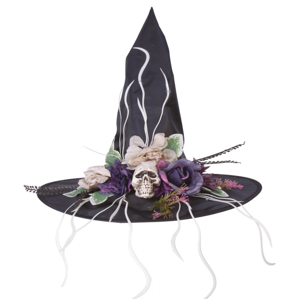 Witch hat with a skull and flowers