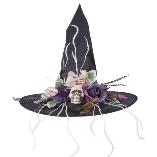 Witch hat with a skull and flowers