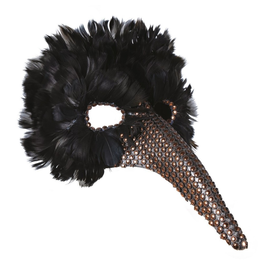 Black feathered long nose mask