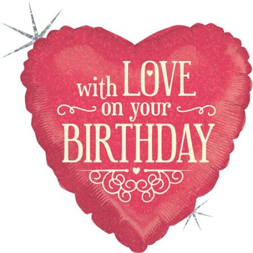 Süda, «With love on your birthday», holograafiline, roosa