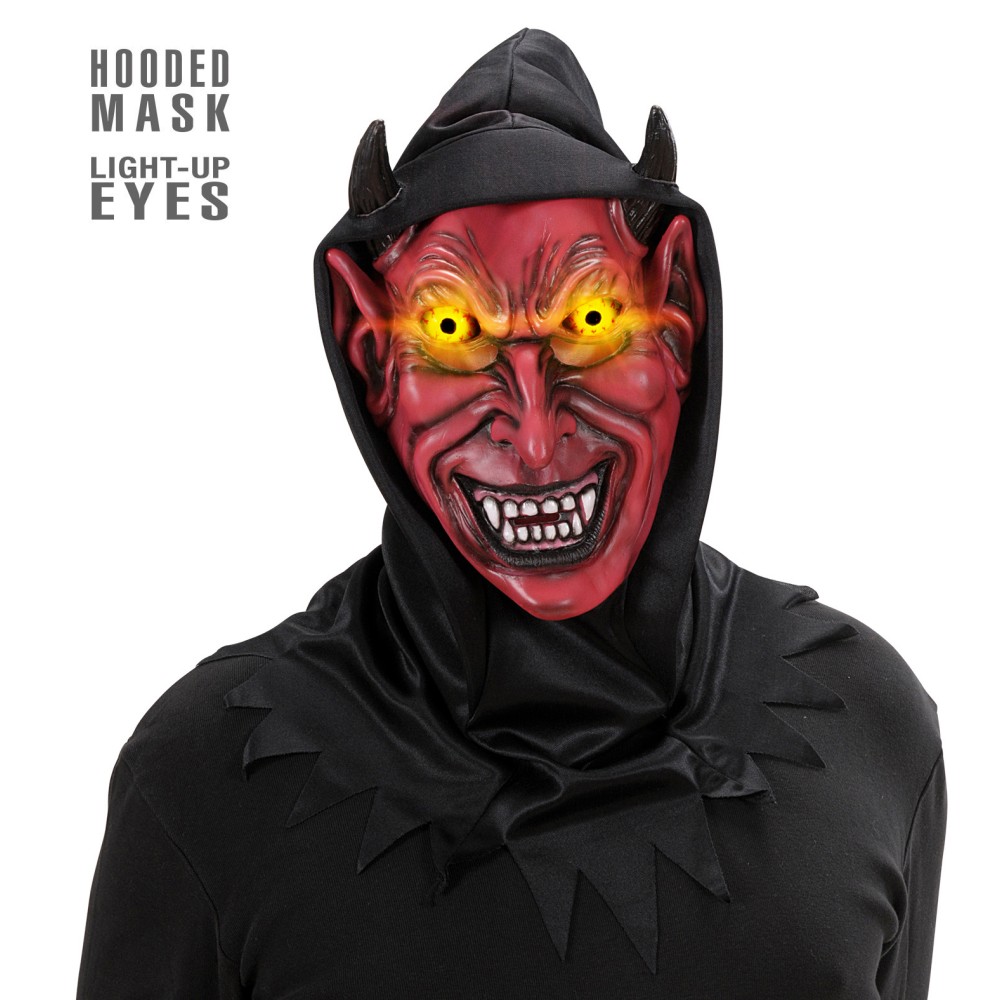 Devil mask with hood, glowing eyes
